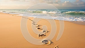 Long line of footprints on a sandy beach