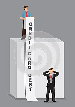 Long List of Credit Card Debt Cartoon Vector Illustration