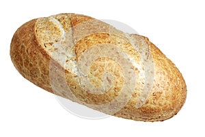 Long loaf of bread on a white background