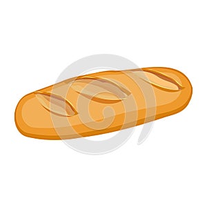 Long loaf of wheat bread flat material design object isolated