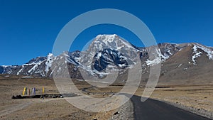 A long lonely road with curves on the tibetan plateau