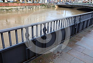 metallic bulkheads to protect Vicenza City in Italy during the flood photo