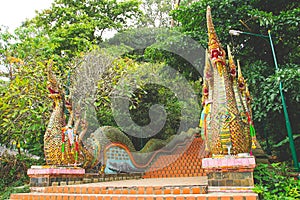 The long Naga stairs at Wat Phra That Doi Suthep in Chiang Mai, Thailand