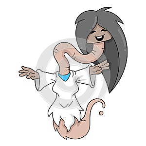 A long necked female endemic Japanese ghost named Sadako, doodle icon image kawaii