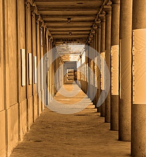 Long old tunnel of pillars