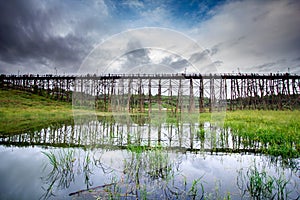 Long old wooden bridge