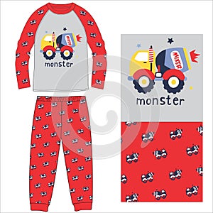 long pant long t shirt monster truck print vector