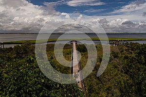 Long pier out to Bogue Sound, Emerald Isle, North Carolina lands