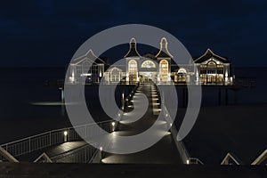 Long pier on Ruegen island, Germany, at night