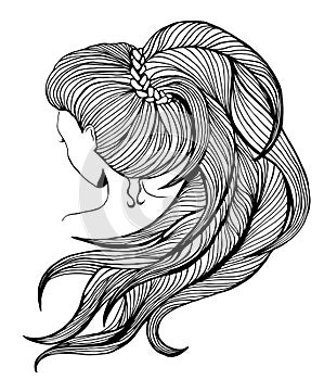 Long ponytail - line art