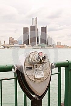 Long range binoculars on river bank