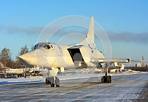 Long-range bombers Tu-22M `Backfire` at the air base