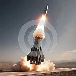 Long range missile starting engine. Hypersonic missile or combat rocket.