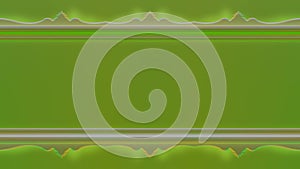 Long rectangular horizontal decorated colorful blue gold expanding and narrowing long lines frame on green background. Space for