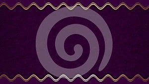 Long, rectangular, horizontal wavy gold stripes, lines on a purple background, frame with moving light effect. Space for your own