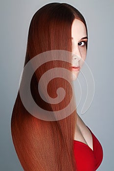 Long red Hair Beautiful young woman