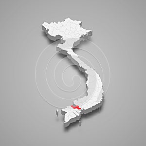 Long An region location within Vietnam 3d map