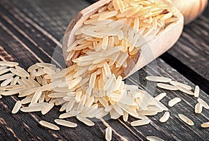 Long rice in scoop closeup