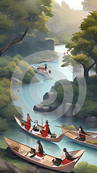This is a painting accompanying an ancient Chinese poem on the Dragon Boat Festival