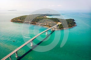 Long road pedestrian bridge TECHO MORAKAT to Snake island KOH PUOS. Sihanoukville. Cambodia