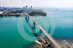 Long road pedestrian bridge TECHO MORAKAT to Snake island KOH PUOS. Sihanoukville. Cambodia photo