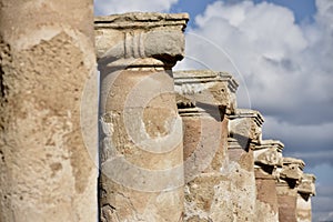 Long Row of Ancient Ionic Column Capitals