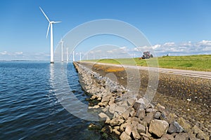 Long row off shore wind turbines in the Dutch sea