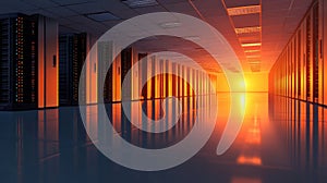 A long row of servers in a server room.
