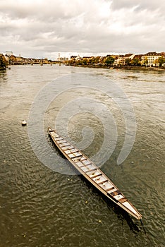 Long Rowing Boat in the Rhine river in Switzerland