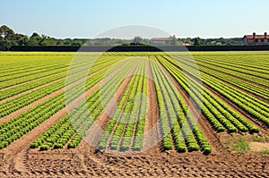 Long rows of heads of green lettuce