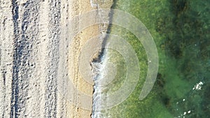 Long sand beach on Adriatic sea in Croatia, aerial view