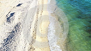 Long sand beach on Adriatic sea in Croatia, aerial view