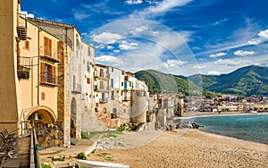 Beautiful Cefalu, resort town on Tyrrhenian coast of Sicily, Italy