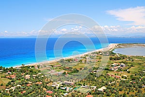 Long sandy beach on the island of Lefkada, Greece