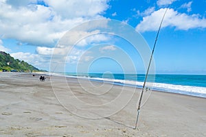 Long sandy beach at Matata in Eastern Bay of Plenty during fishing competition