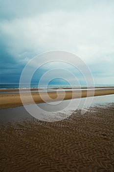 Long sandy beach of Norfolk coast, Northern Sea, Holkham beach, United Kingdom