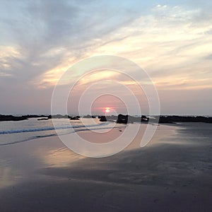 Long sandy beach at sunset 3