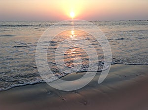 Long sandy beach at sunset 4