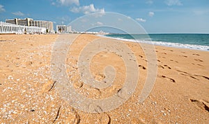 Long sandy beach in Vilamoura, Loule, Algarve, Portugal