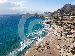 Long sea waves at Falasarna beach, Crete island, Greece