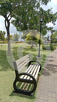 A long seat in the city park