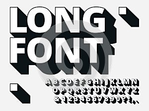 Long shadow font. Retro boldness 3d alphabet, old bold type and vintage cool typography hipster type lettering vector