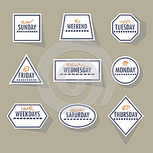Long shadow white geometrical weekdays stickers set