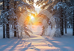 Long shadows stretch across the snow, adding depth and texture to the scene