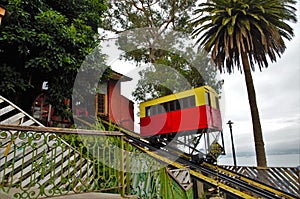 Long shot of the Ascensor ArtillerÃ­a in Valparaiso