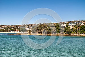 Long shot on Bathers Pavilion at Edwards Beach in bay of Sydney, Australia