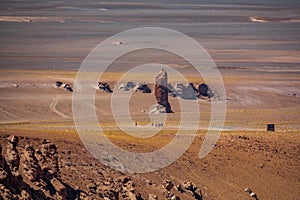 Stone formation, Pacana Monk in Atacama Desert long shot photo