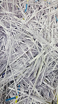 Long Shredded Paper strips accumulated as waste