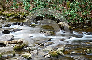 Long shutter speed exposure of a river in Gatlinburg, Tennessee