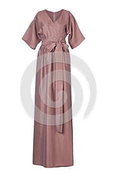 Long silk evening maxi dress isolated on white background